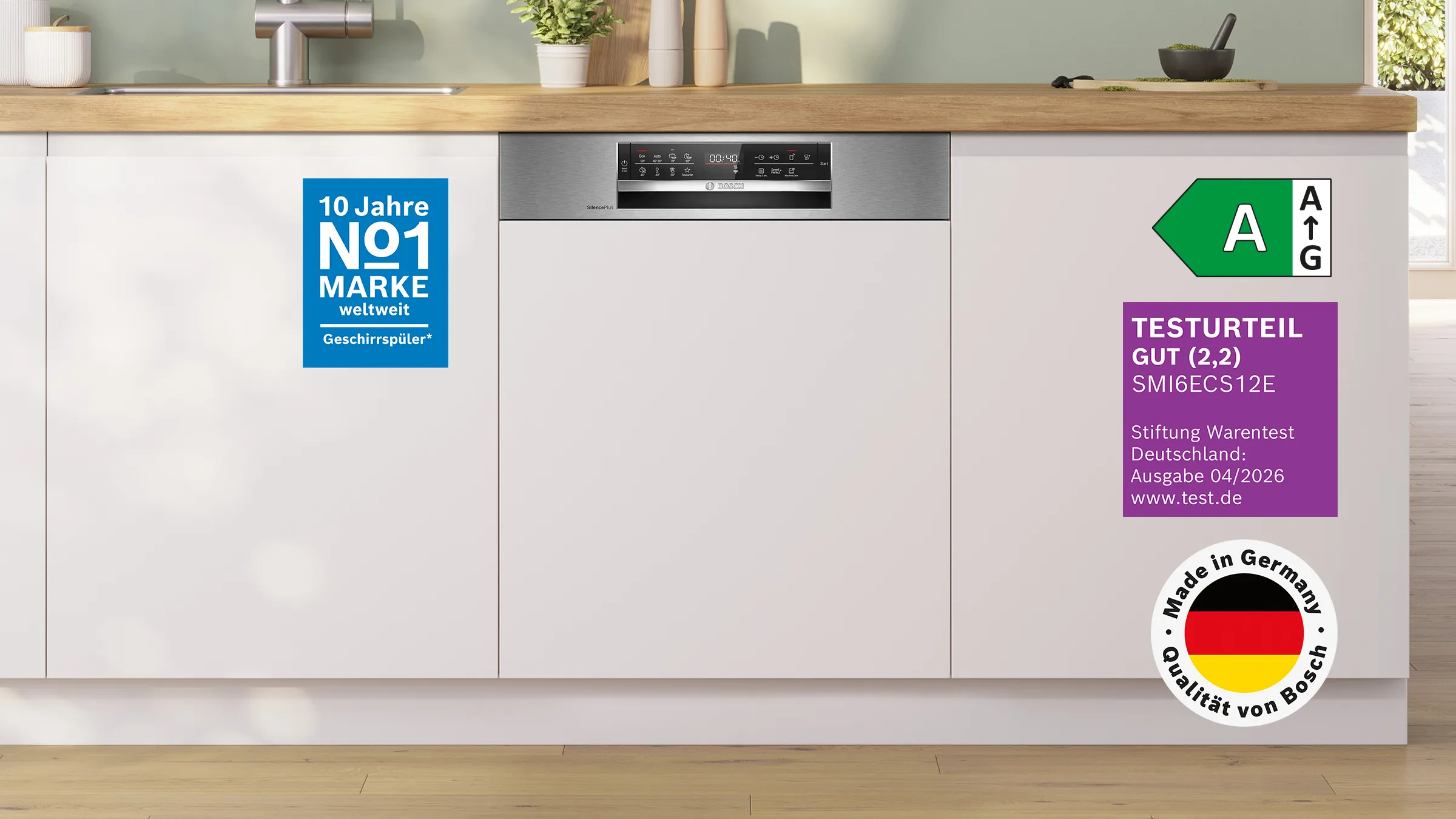 Der Serie 6 teilintegrierte Geschirrspüler SMI6ECS12E von Bosch glänzt mit Gesamtnote GUT (2,2).