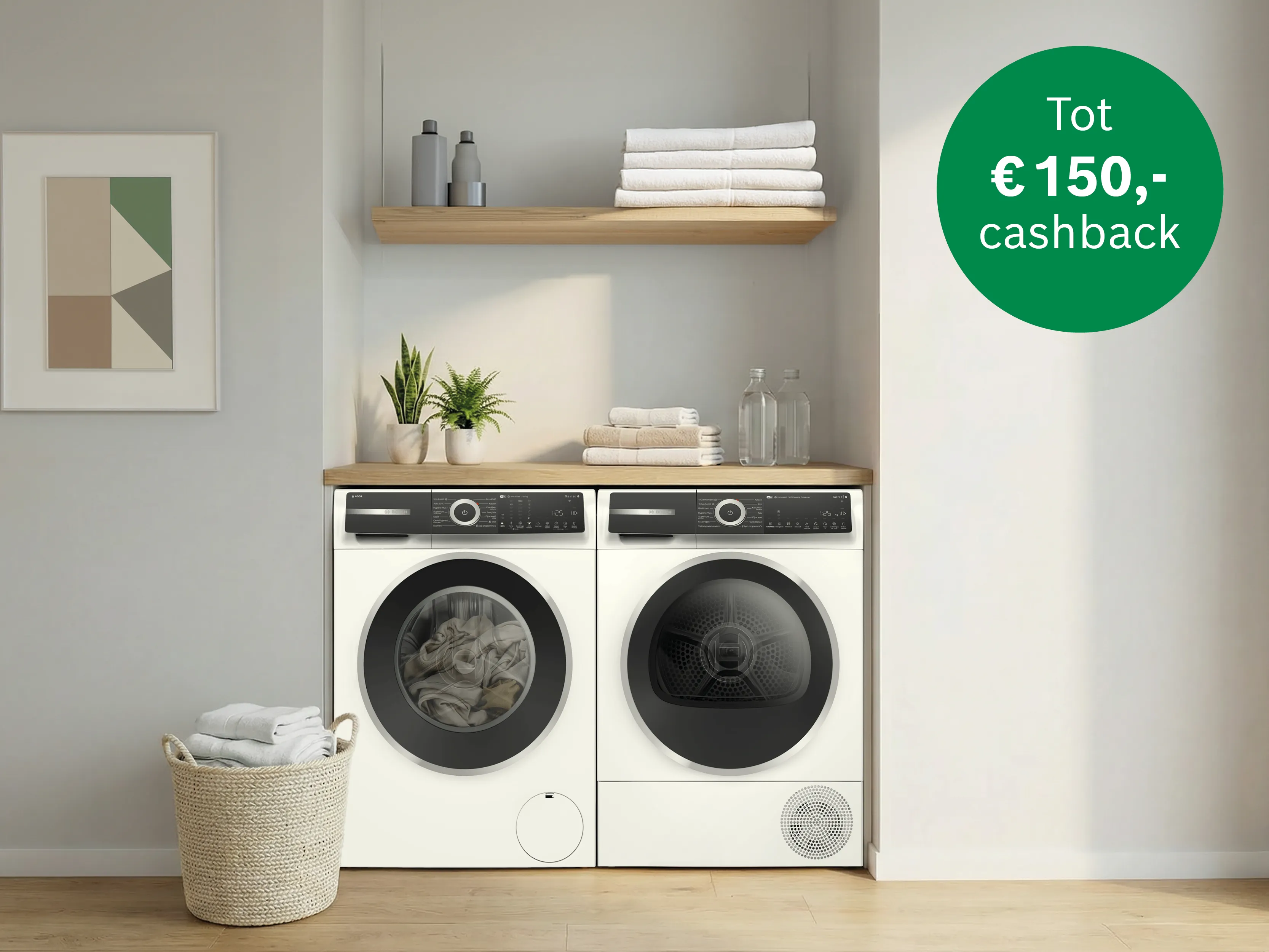 Tot 150 euro cashback op wasmachines, drogers en was-droogcombinaties