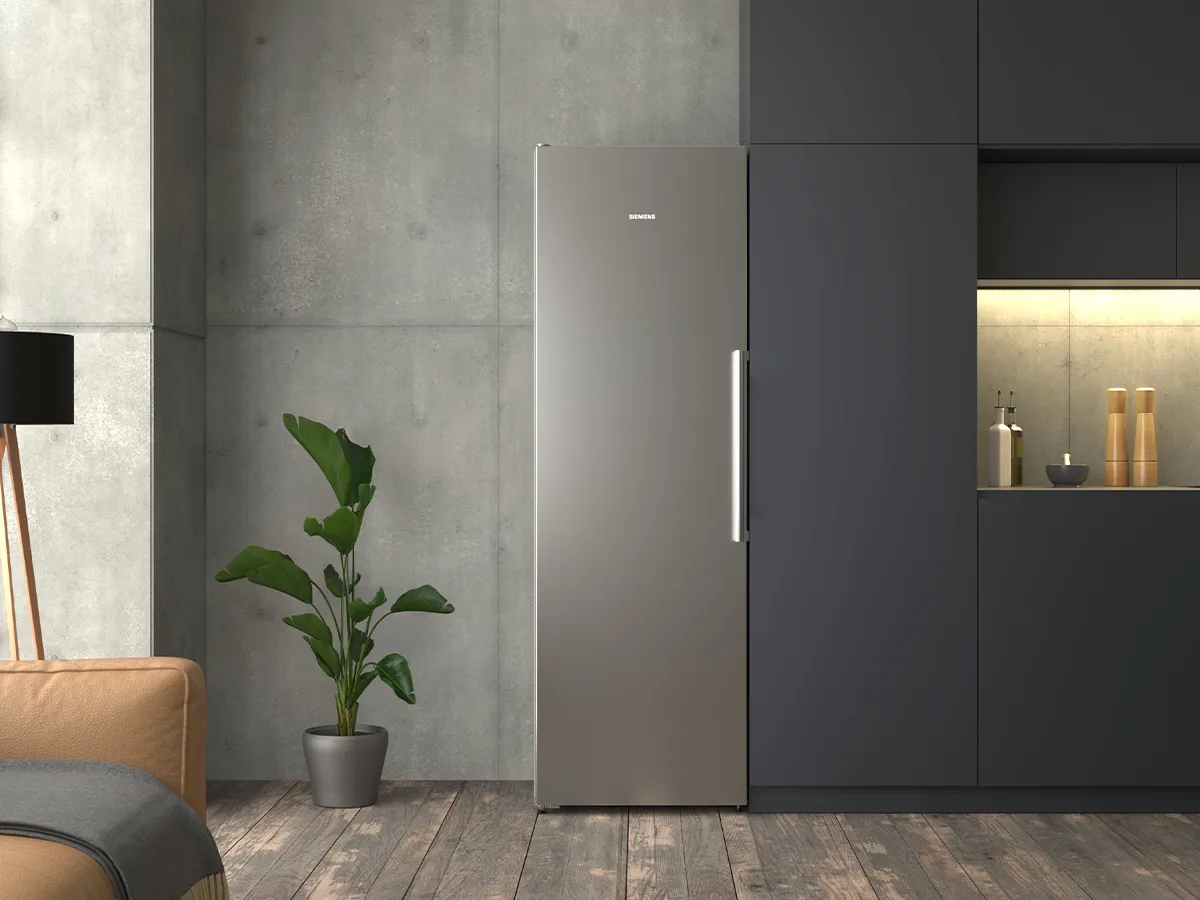 Dark Siemens refrigerator in kitchen setting