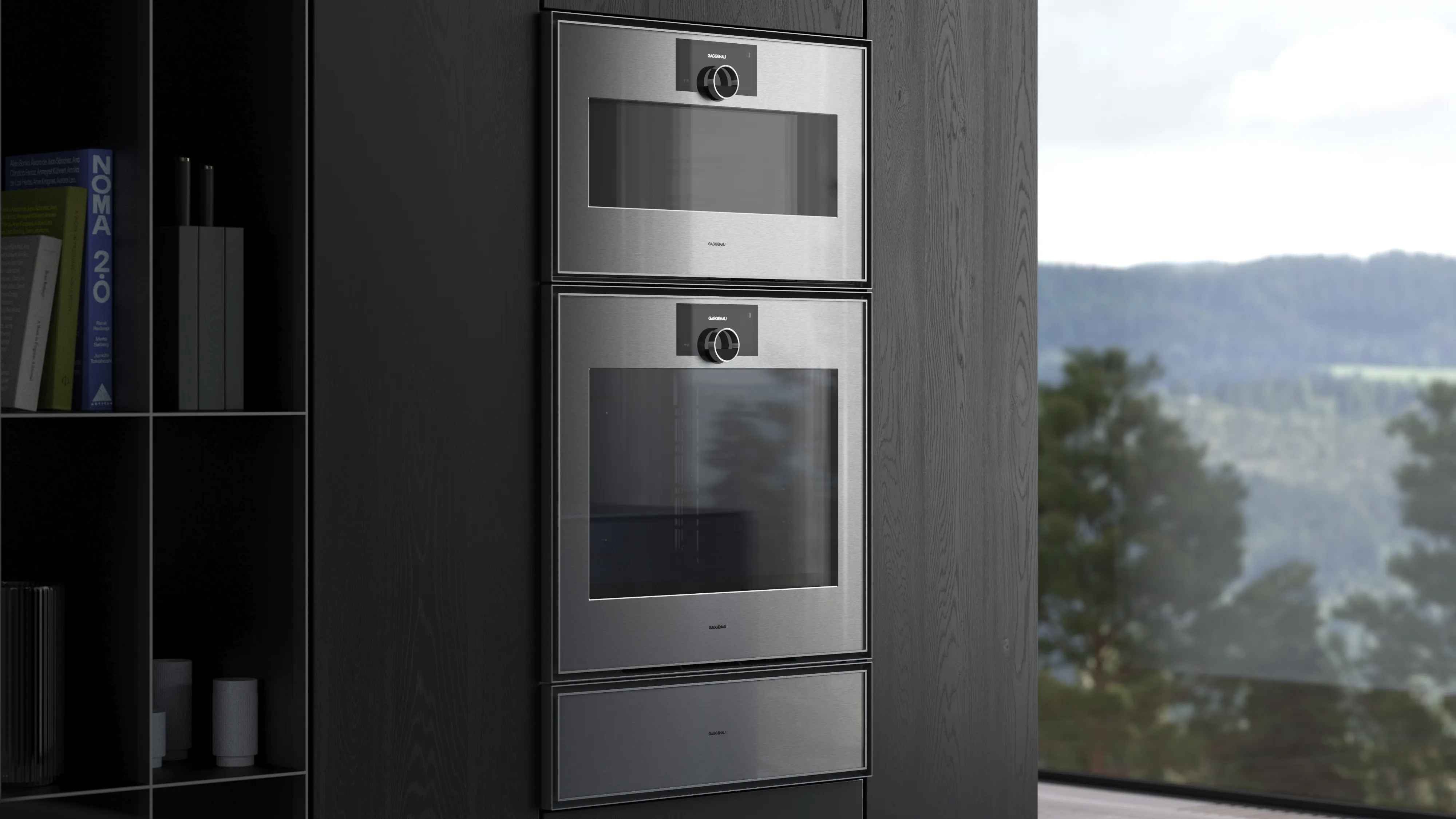 Gaggenau Expressive 系列電器嵌入深色木質室內裝飾