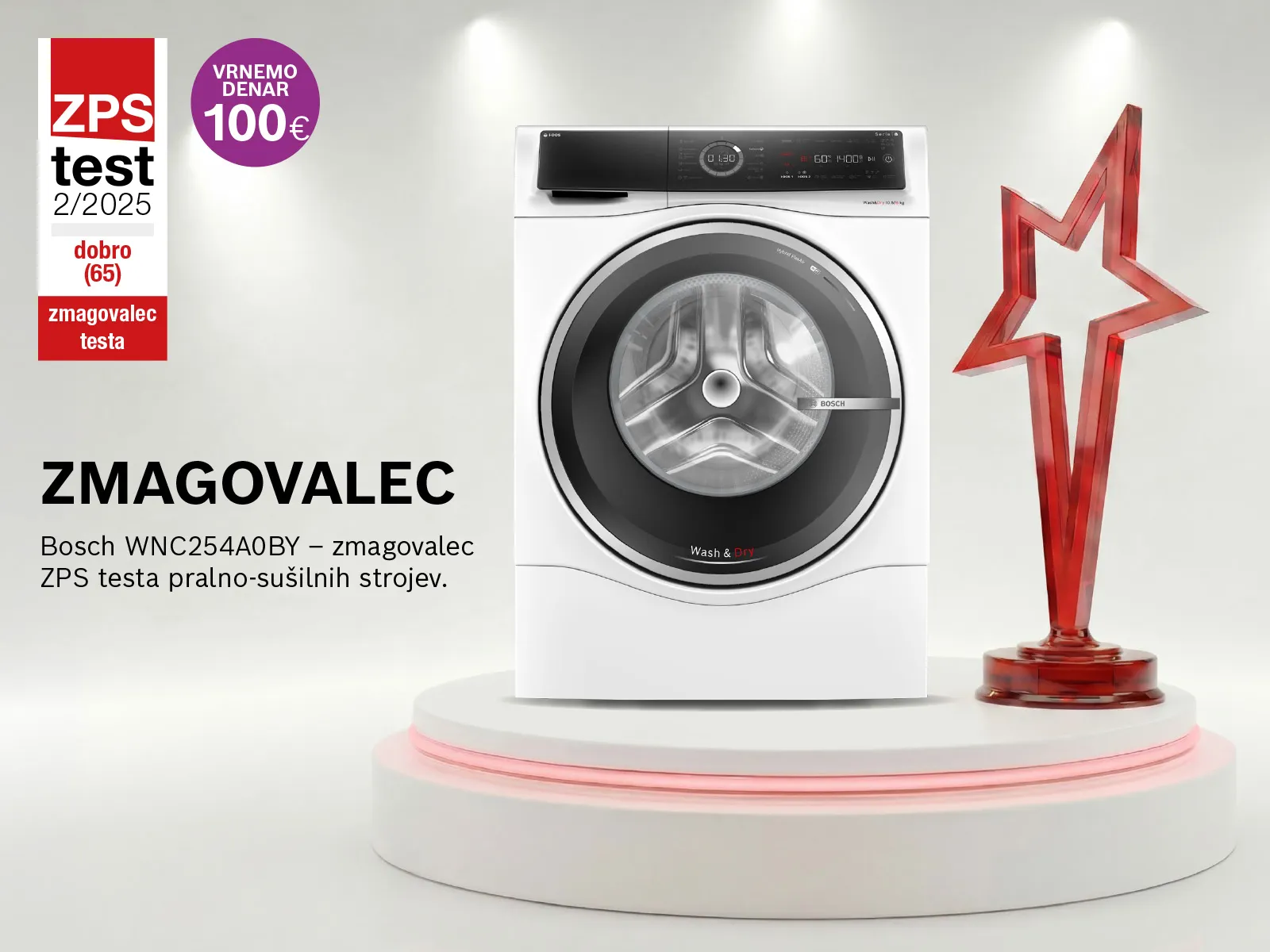 ZPS zmagovalec testa pralno-sušilnih strojev Bosch WNC254A1BY