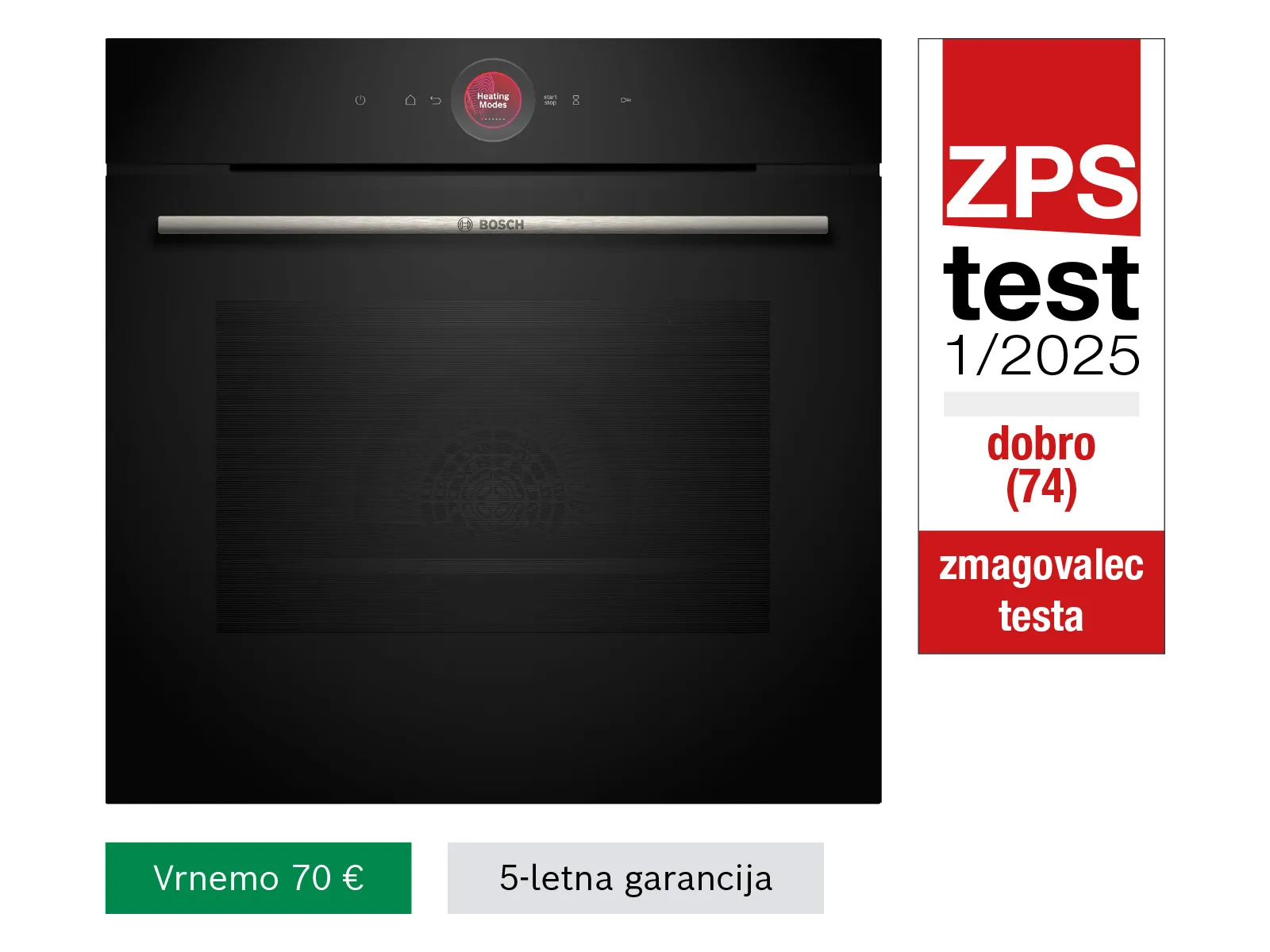 Zmagovalec na ZPS testu pečic HBG7742B2 Serie 8 Vgradna pečica Bosch