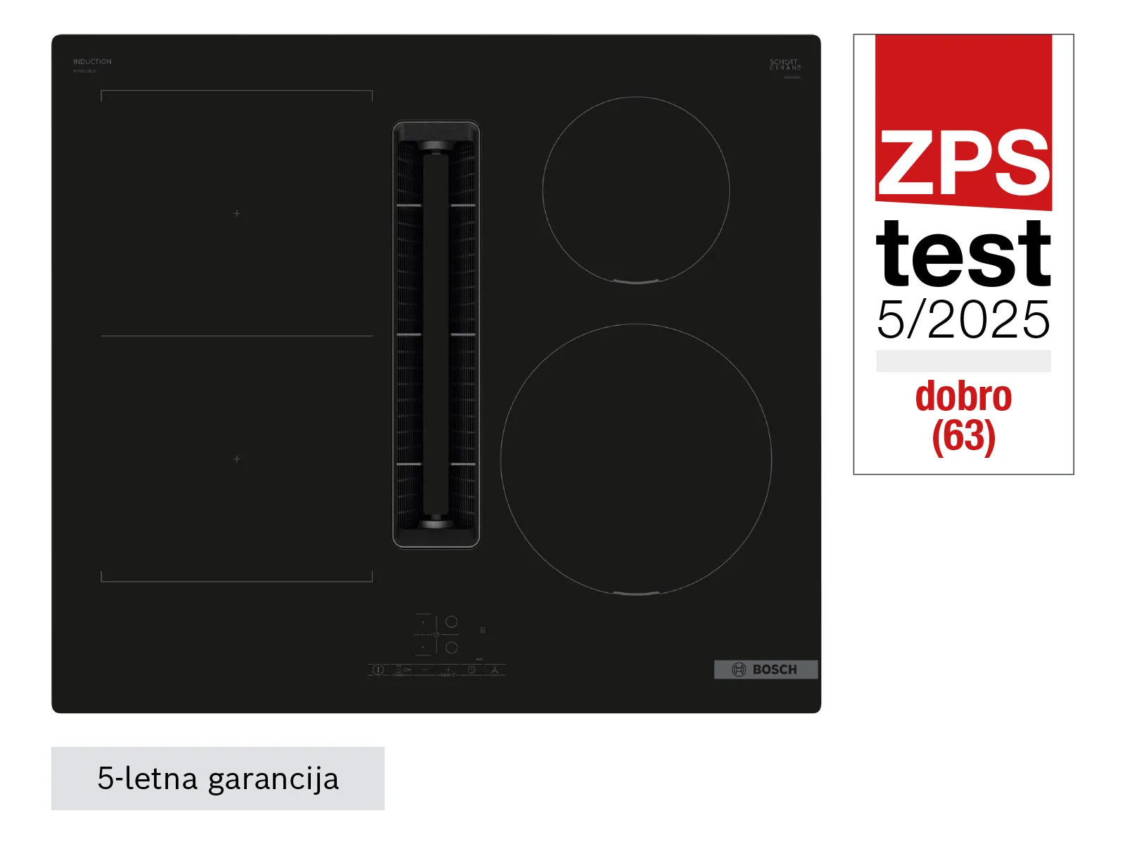 Indukcijska kuhalna plošča z integrirano napo Bosch PVS611B16E Serie 4, ki je imel dober rezultat na testu ZPS.