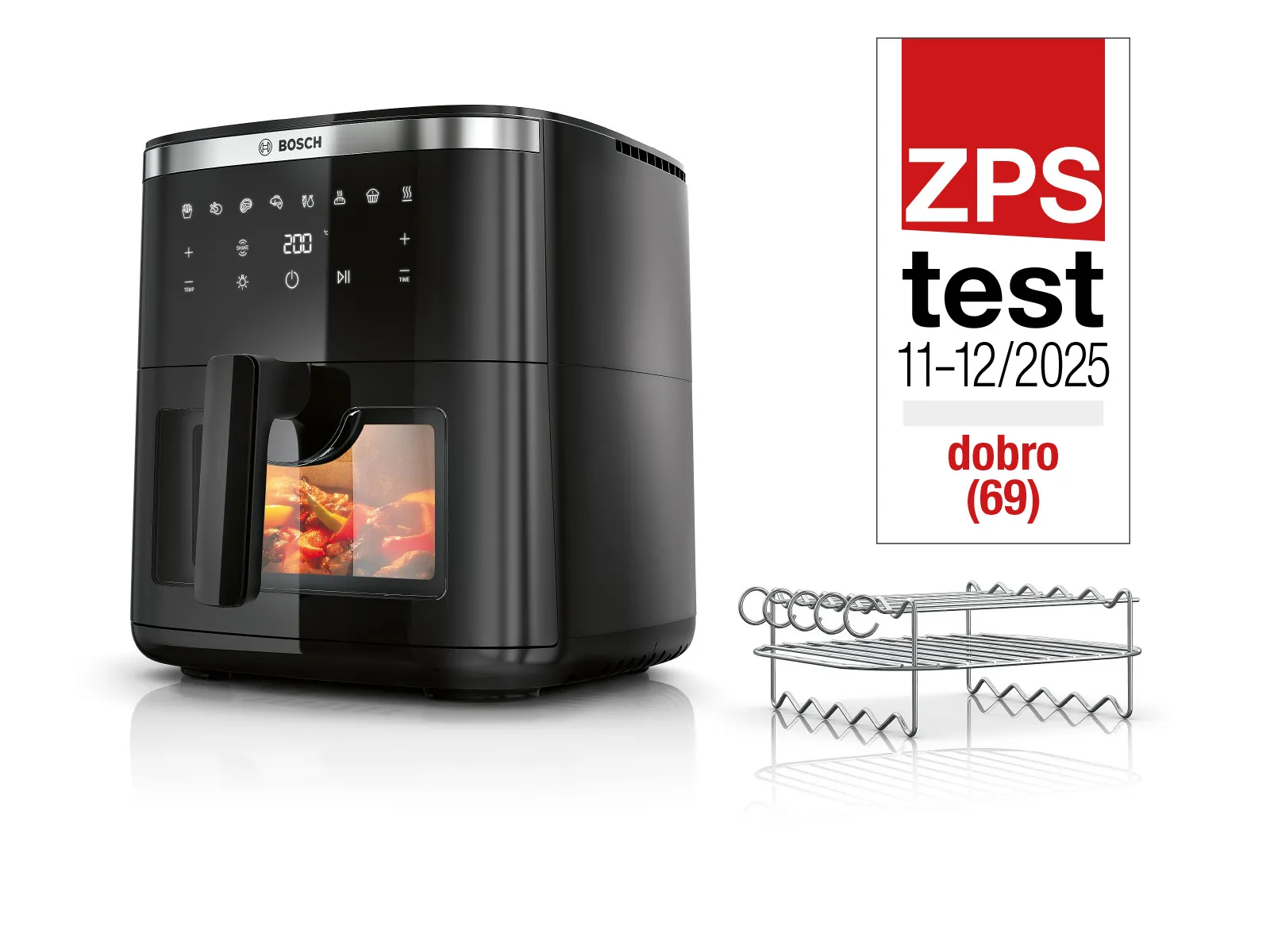Air Fryer Bosch MAF671B1 Serie 6 Cvrtnik na vroč zrak, ki je imel dober rezultat na testu ZPS.
