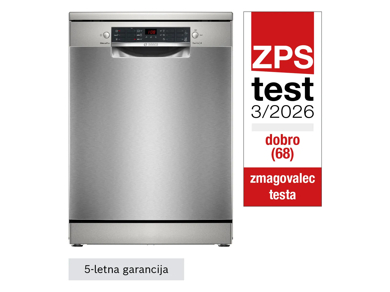 Pomivalni stroj Bosch SMS46KI01E Serie 4 Prostostoječi pomivalni stroj 60 cm Brušeno nerjaveče jeklo, zmagovalec na testu ZPS.