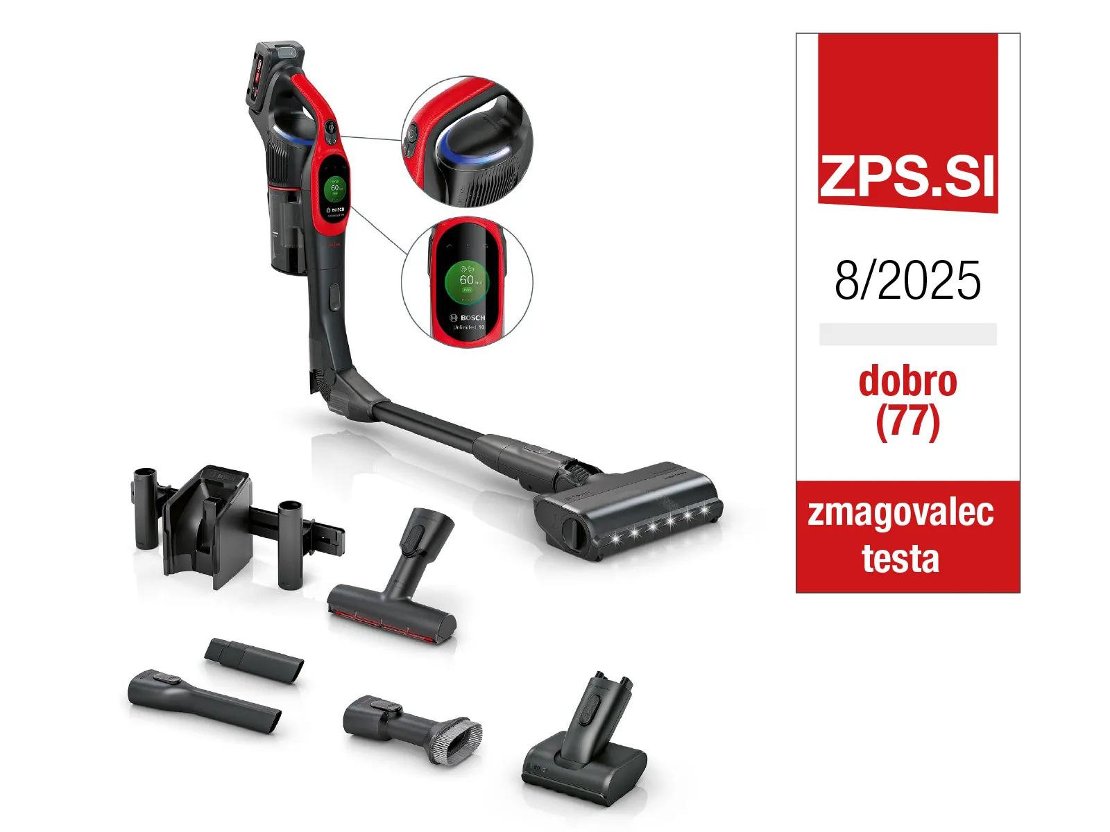 Zmagovalec testa ZPS Bosch BCS1041PET Baterijski sesalnik Unlimited 10