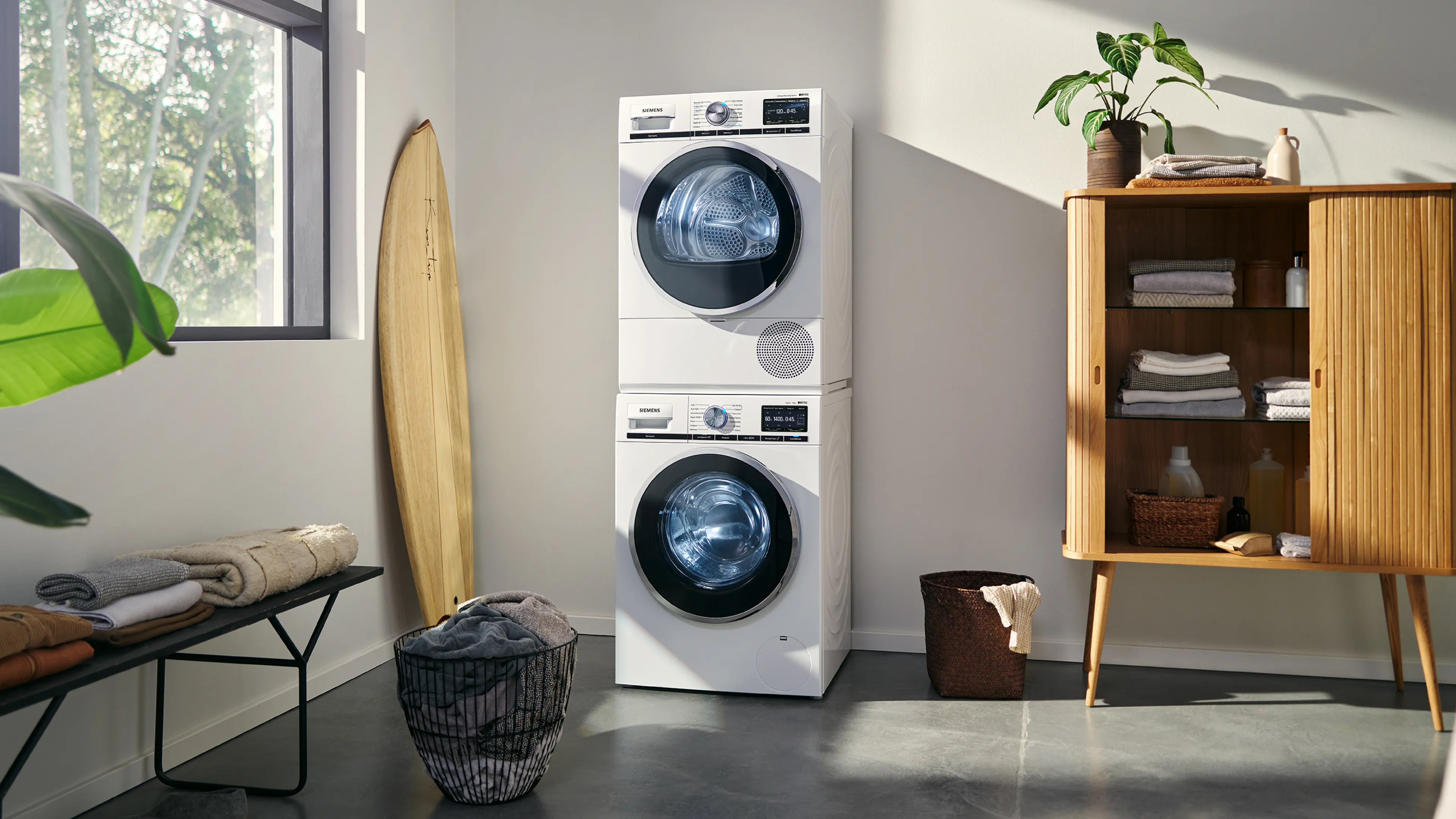 Siemens home appliances washer and dryer bundle with stacking kit