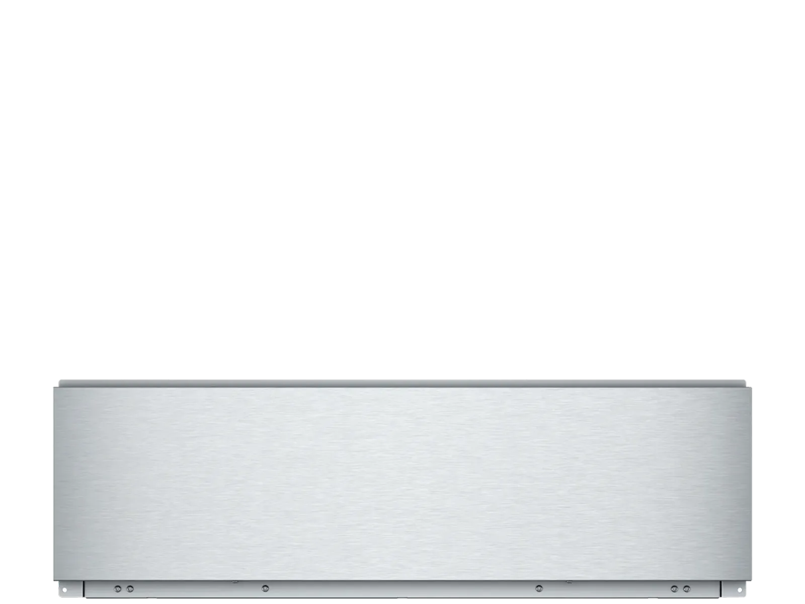 Brushed stainless-steel rectangular appliance panel with subtle horizontal grain, thin top trim, and small round screw heads spaced along the bottom edge.