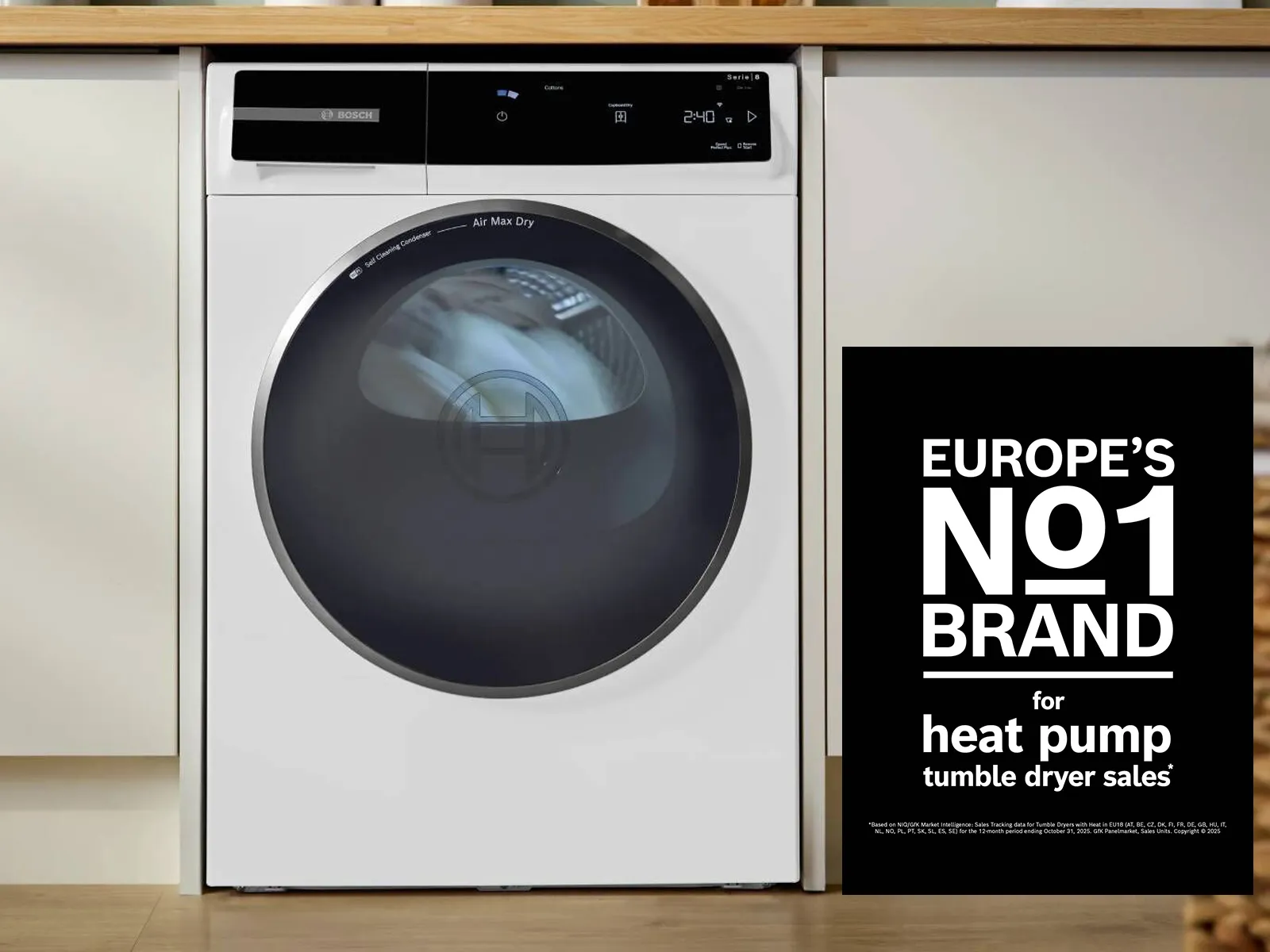 Europe's no 1 brand for tumble dryer sales overlay on dryer