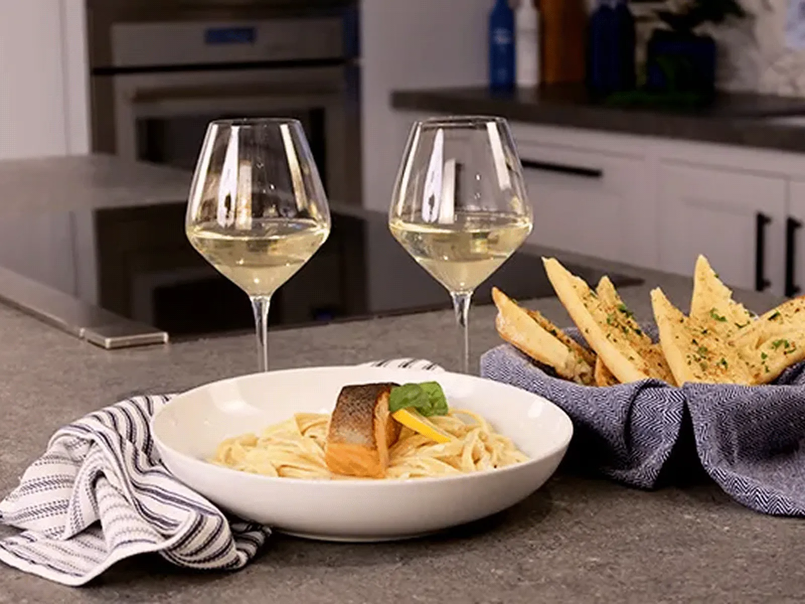 Seared Salmon with Creamy Lemon Fettucine