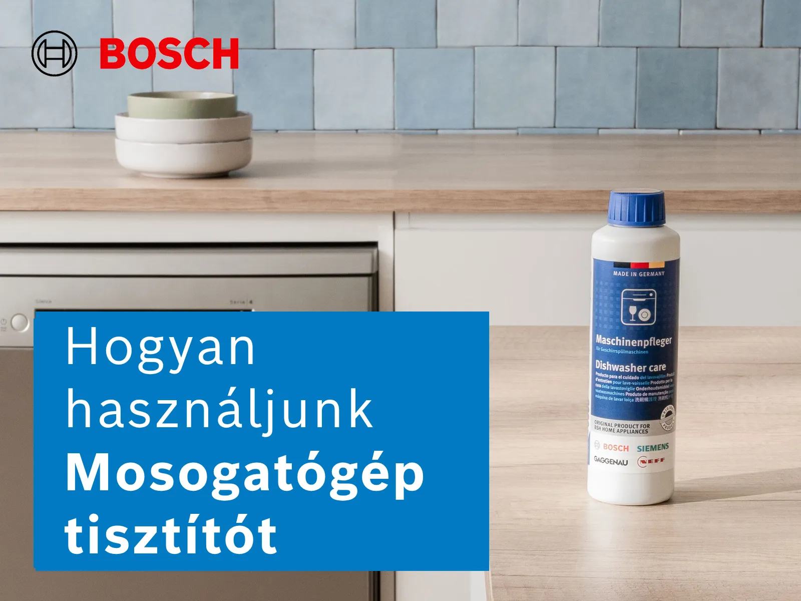 Videó: hogyan használd a mosogatógép-ápoló terméket egy Bosch mosogatógépben.