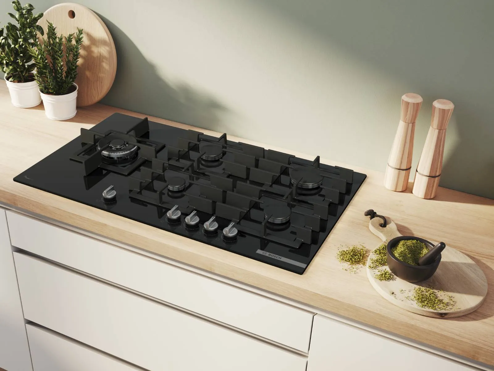 Gas hob built into counter