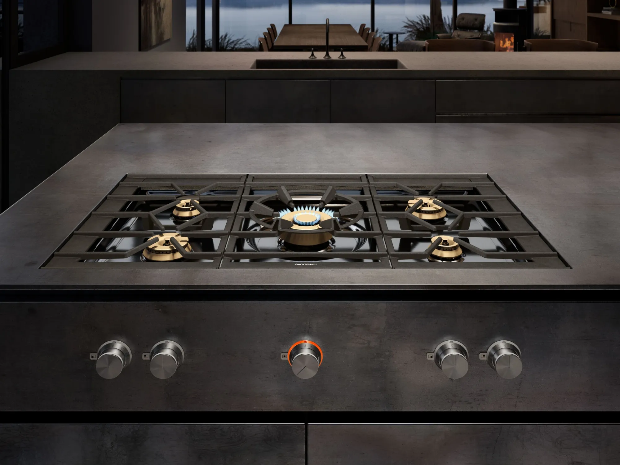 Gaggenau gas cooktop in a luxury kitchen