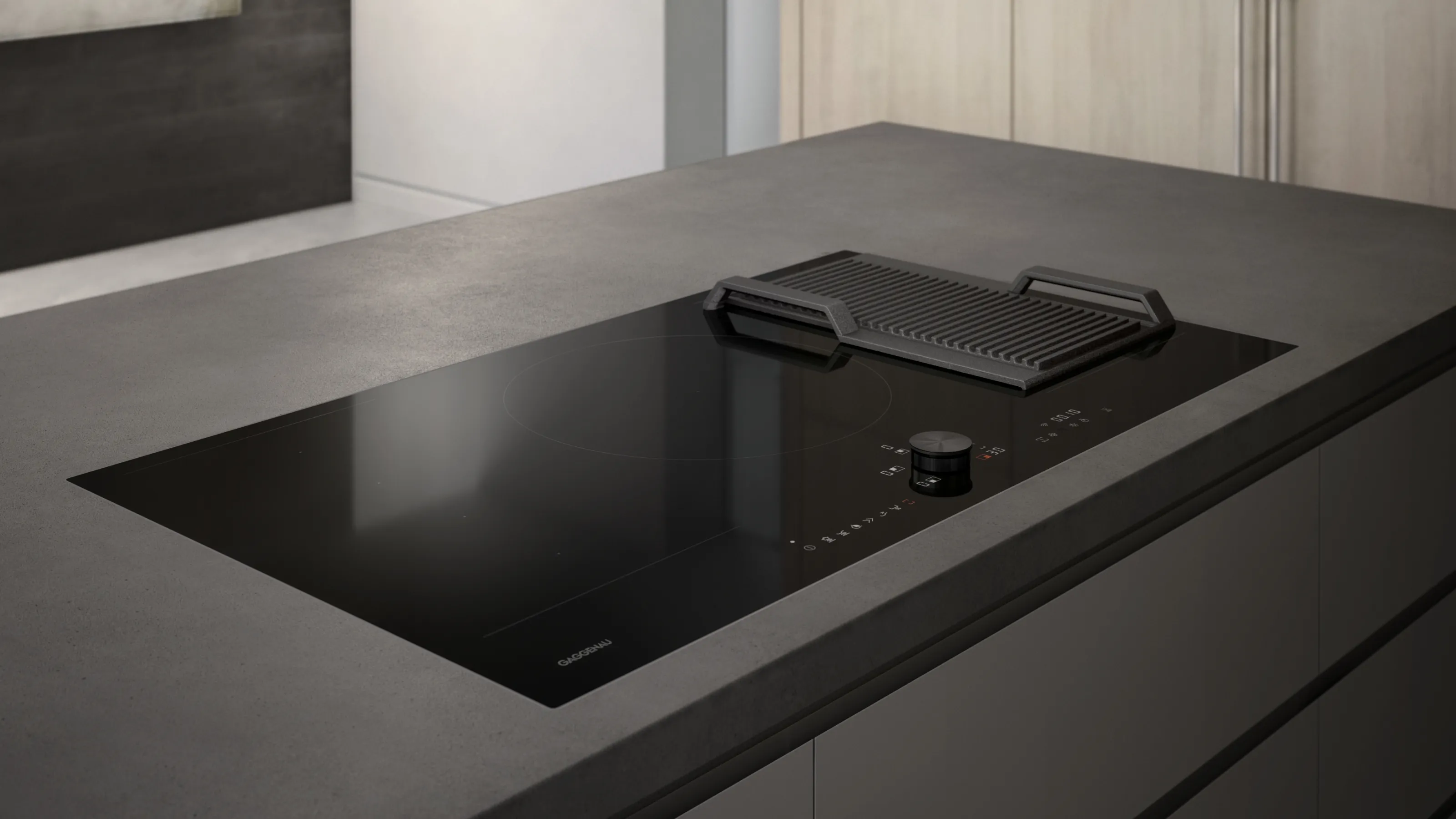 Gaggenau 200 series flex induction cooktop with optional griddle plate accessory