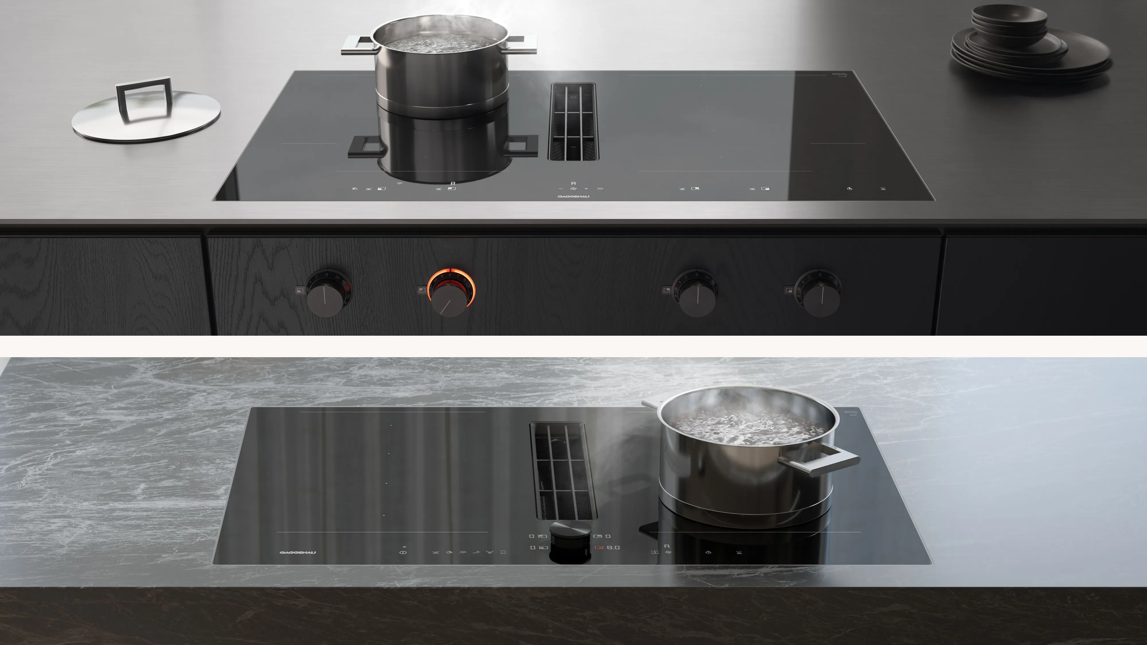 400 and 200 series Flex induction cooktop with integrated ventilation system