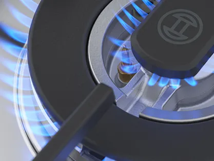 An open modern Bosch oven with a digital display showing a steam cooking function.