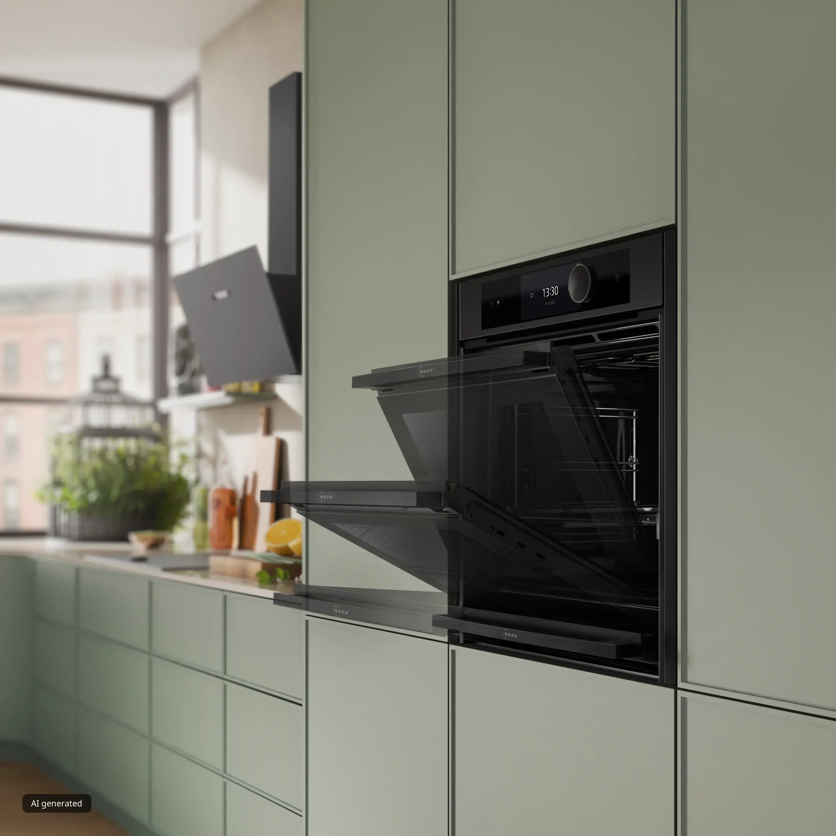 Slide & Hide Backofentür verschwindet in Backofen schwarz matt