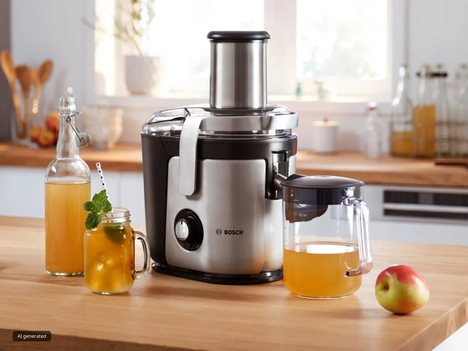 Центробежна сокоизстисквачка Bosch VitaJuice поставена на кухненски плот.