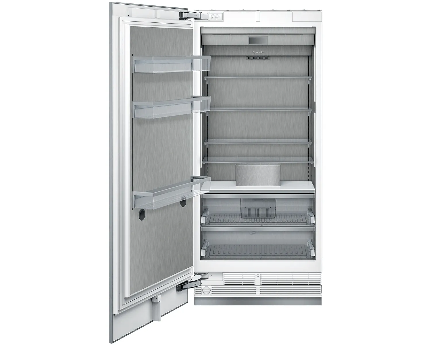 grey fridge with door open