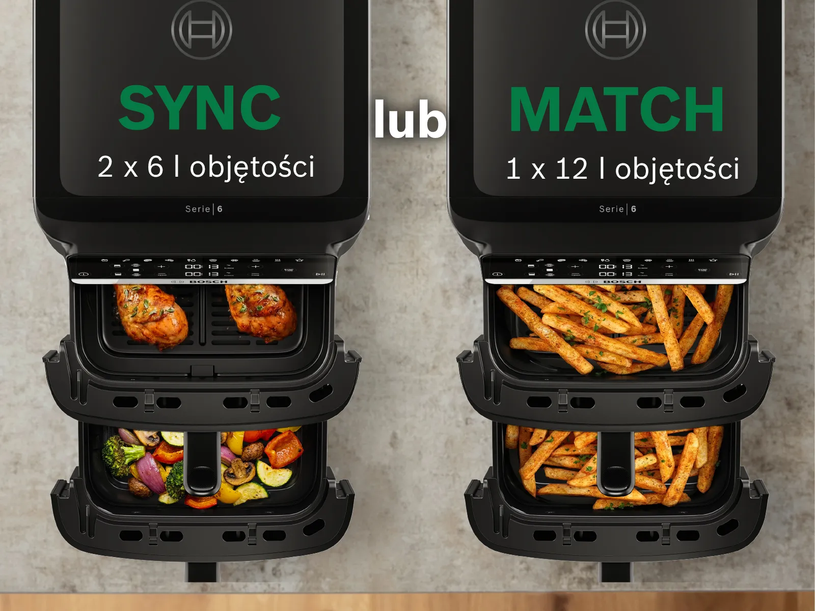 Zaprezentowano funkcje SYNC i MATCH w urządzeniu Bosch Series 6 Double Stack Drawer.