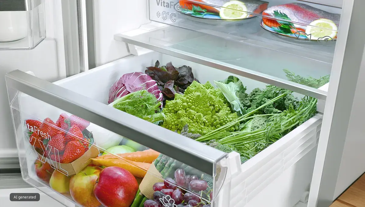Bosch VitaFresh fridge freezers contain climate-controlled storage compartments to keep vegetables fresh in the fridge.