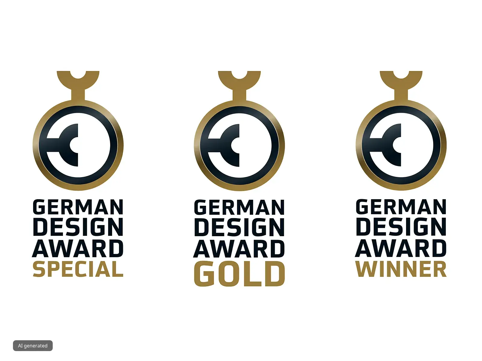 Tre tyska designprislogotyper – Special, Gold och Winner.