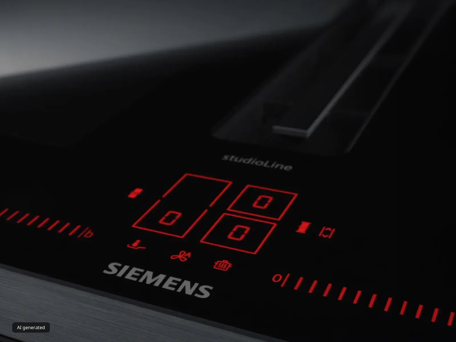 Siemens studioLine kontrollpanel med röd digital display och knappar i en mörk miljö.