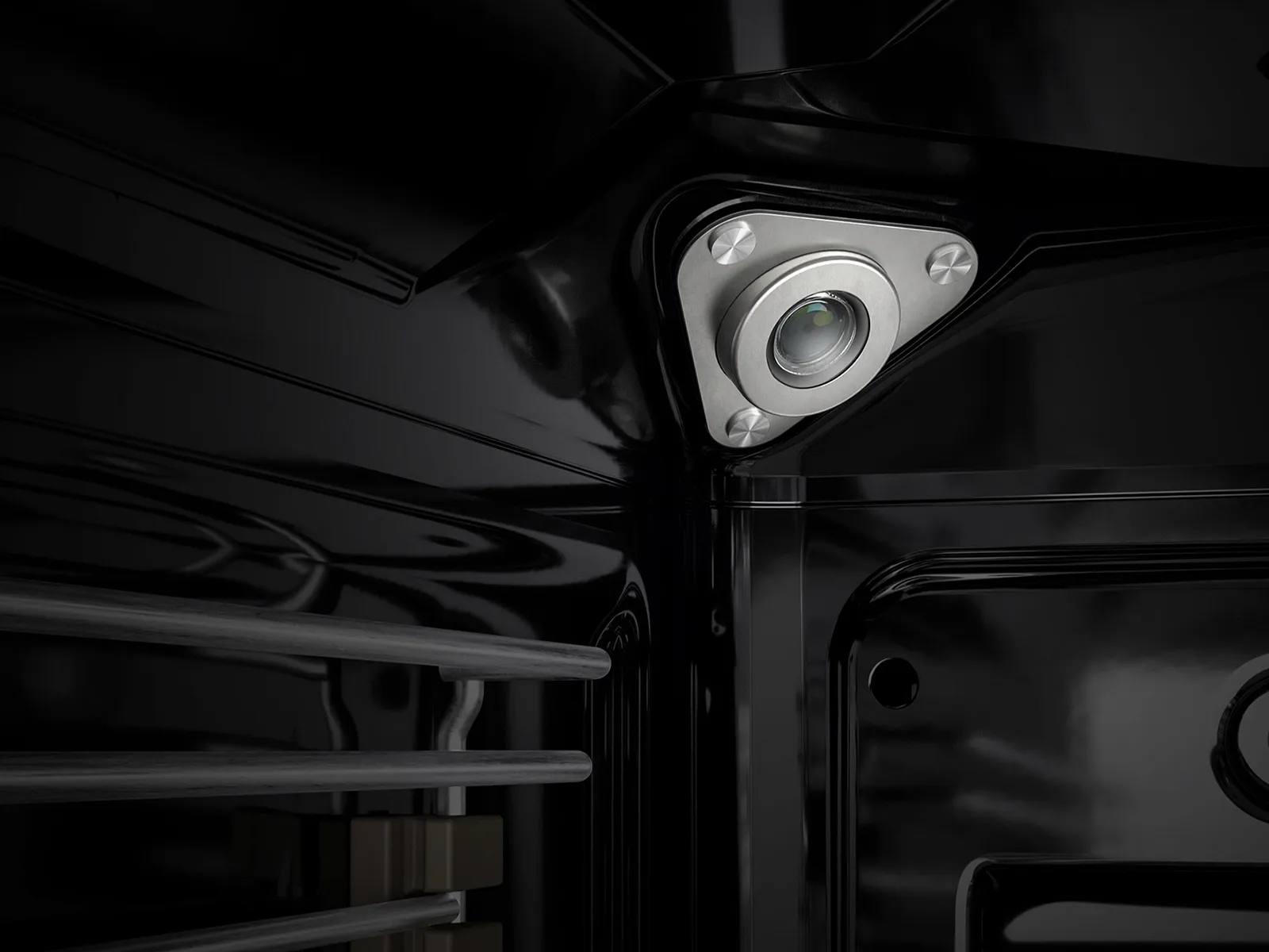 Immagine dell'interno di un forno Siemens con videocamera metallici.