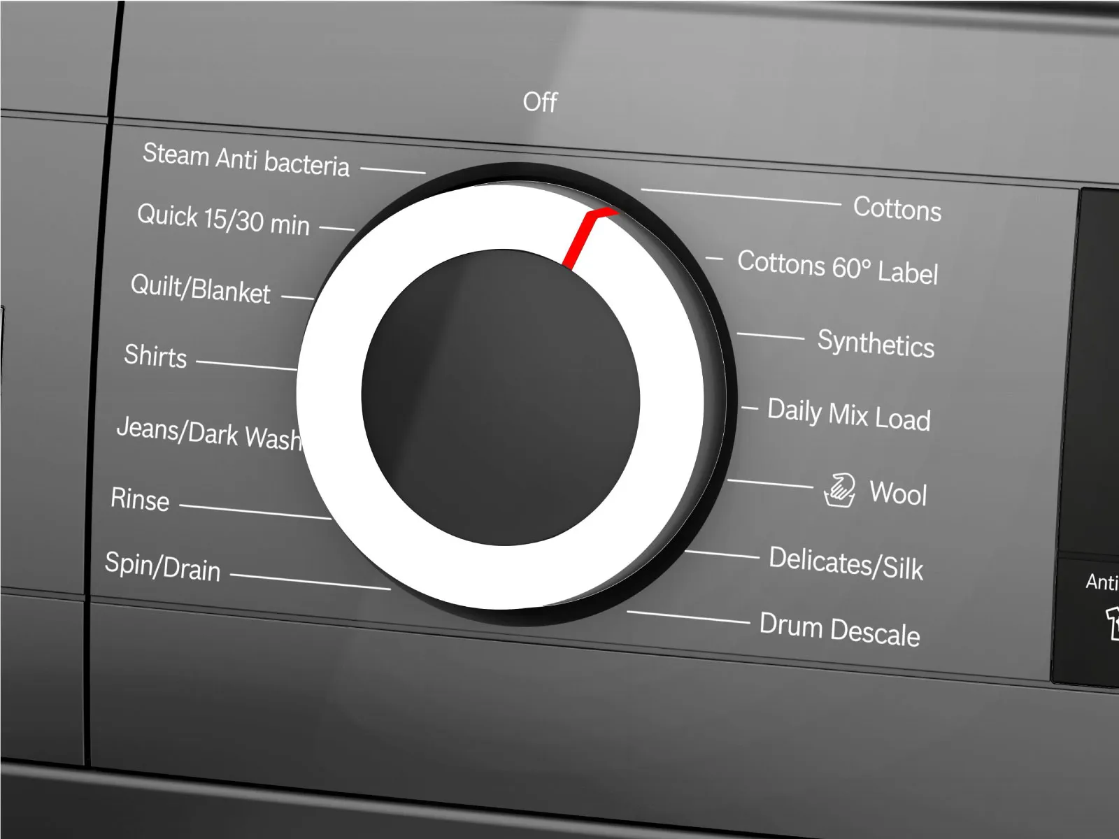 Control panel of a Bosch washer showing the Quick Mixed AntiStain programme.