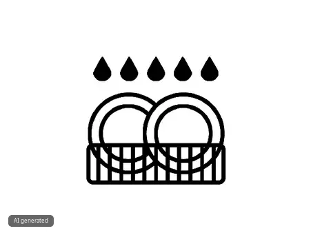 Dishwasher safe symbol: two plates in a dishwasher basket with a row of droplets above.