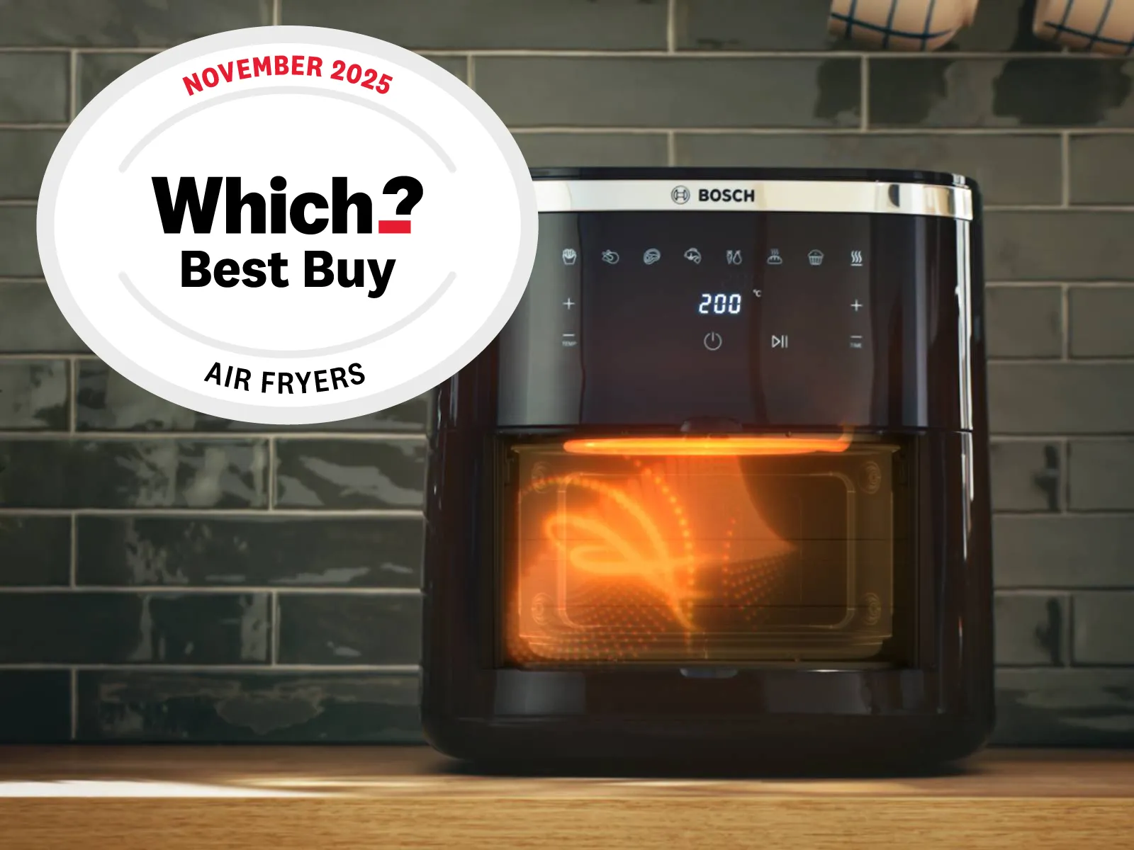 Air fryer with which badge overlay