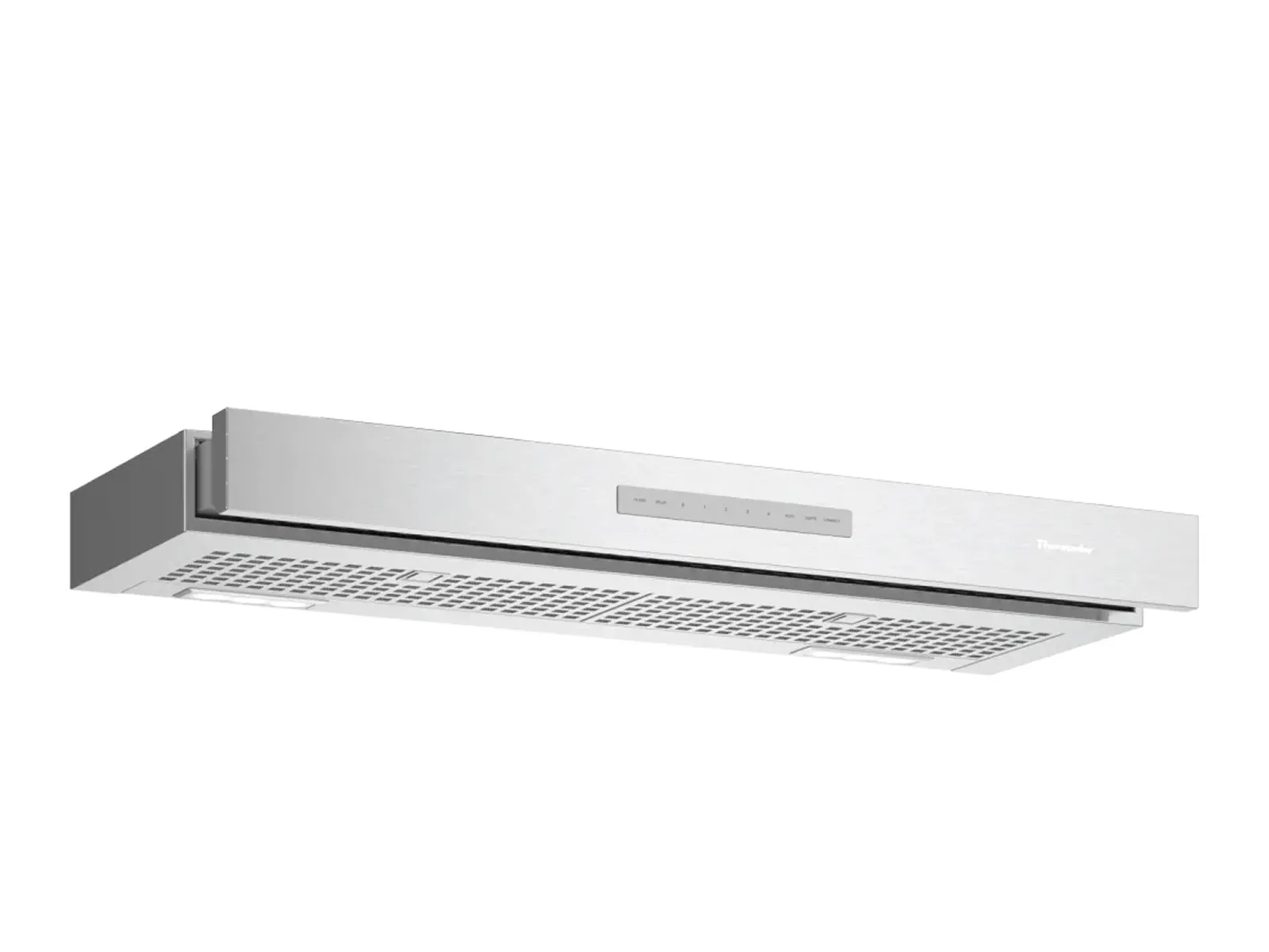 Front view of Thermador drawer slide out hood 30 inch