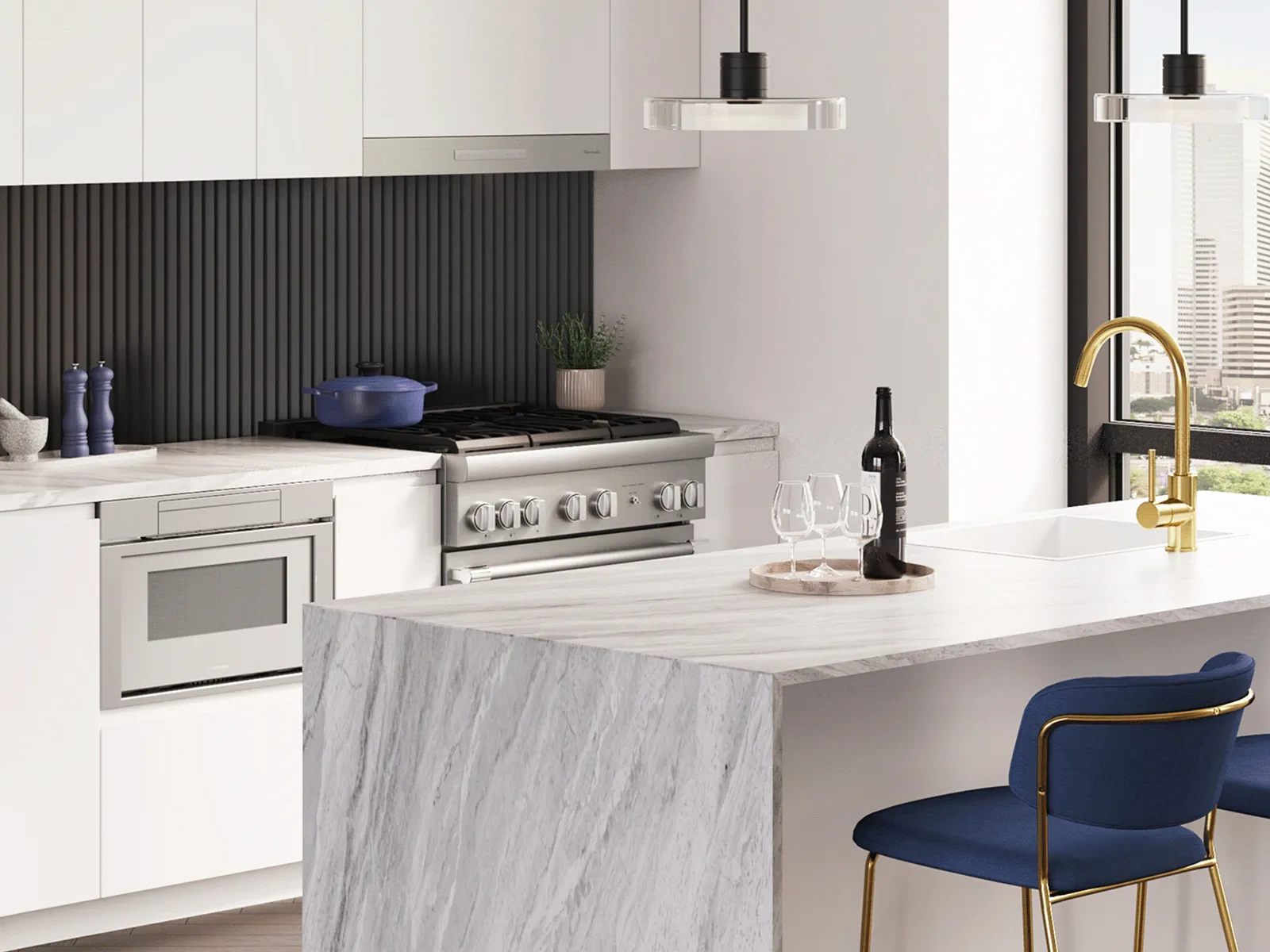 Thermador appliances in a modern bright kitchen.
