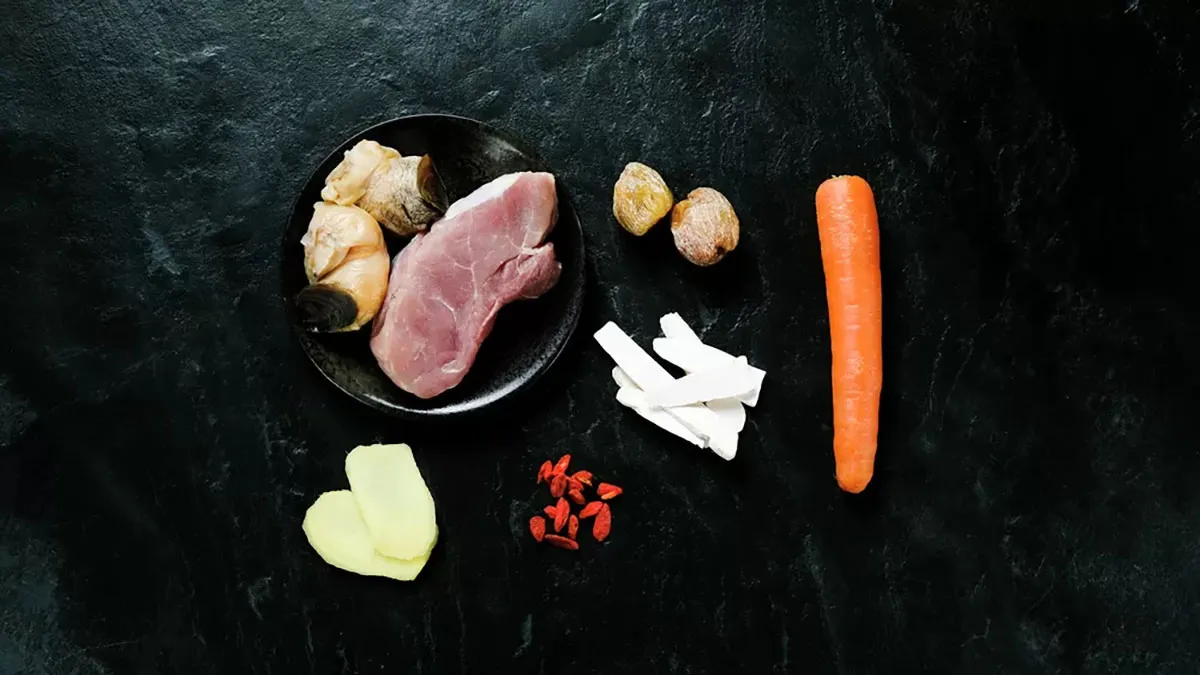 Cooking instruction of Pork Soup with Chinese Almond, Chinese Yam & Chinese Matrimonyvine