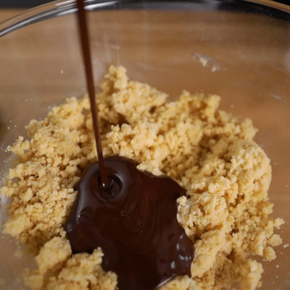 Melted chocolate added into shortbread