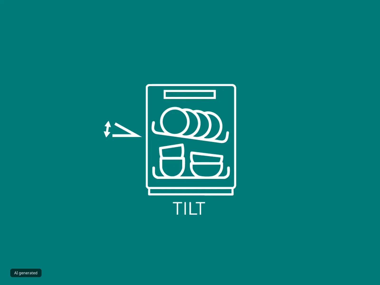 Illustrated icon of a dishwasher filled with plates and bowls and the top rack angled slightly.