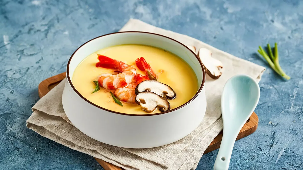 Siemens built-in steam oven to cook Steamed Egg with Shrimp and Mushroom