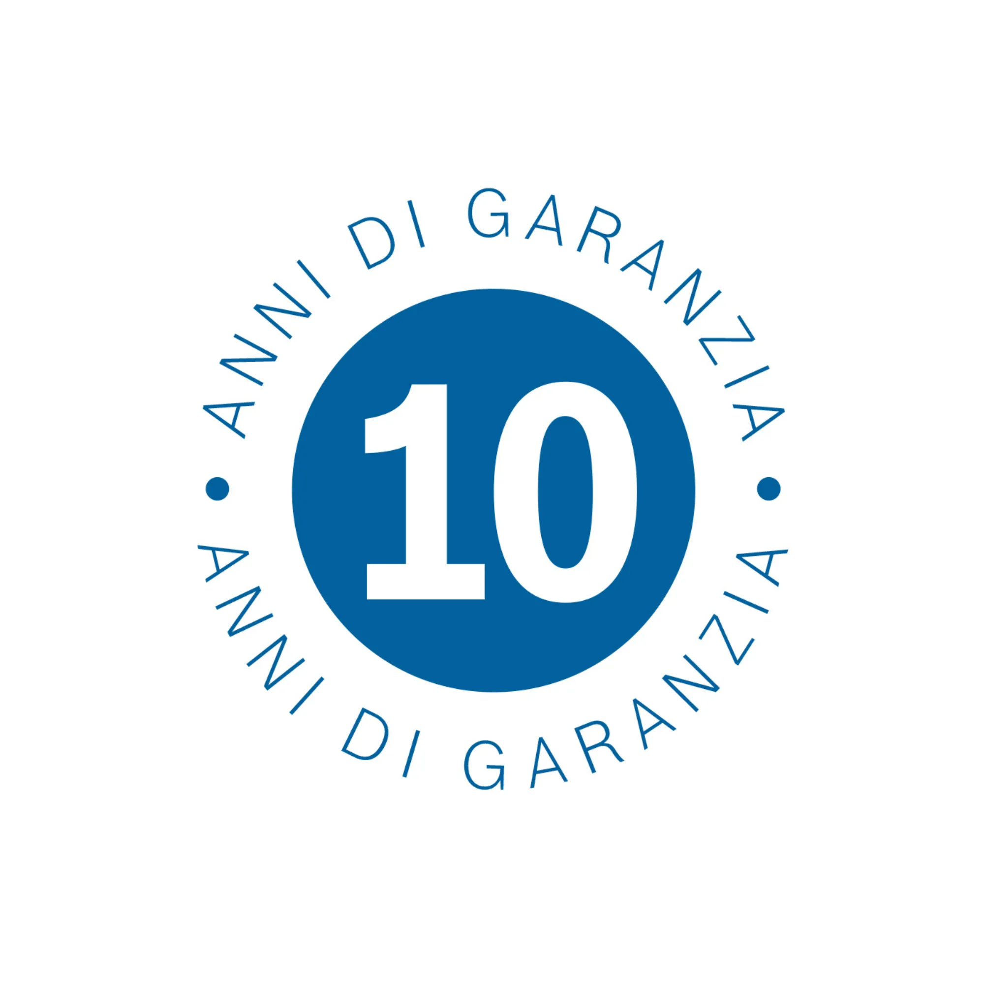 Un logo con al centro il numero 10 e ai lati il testo "anni di garanzia"