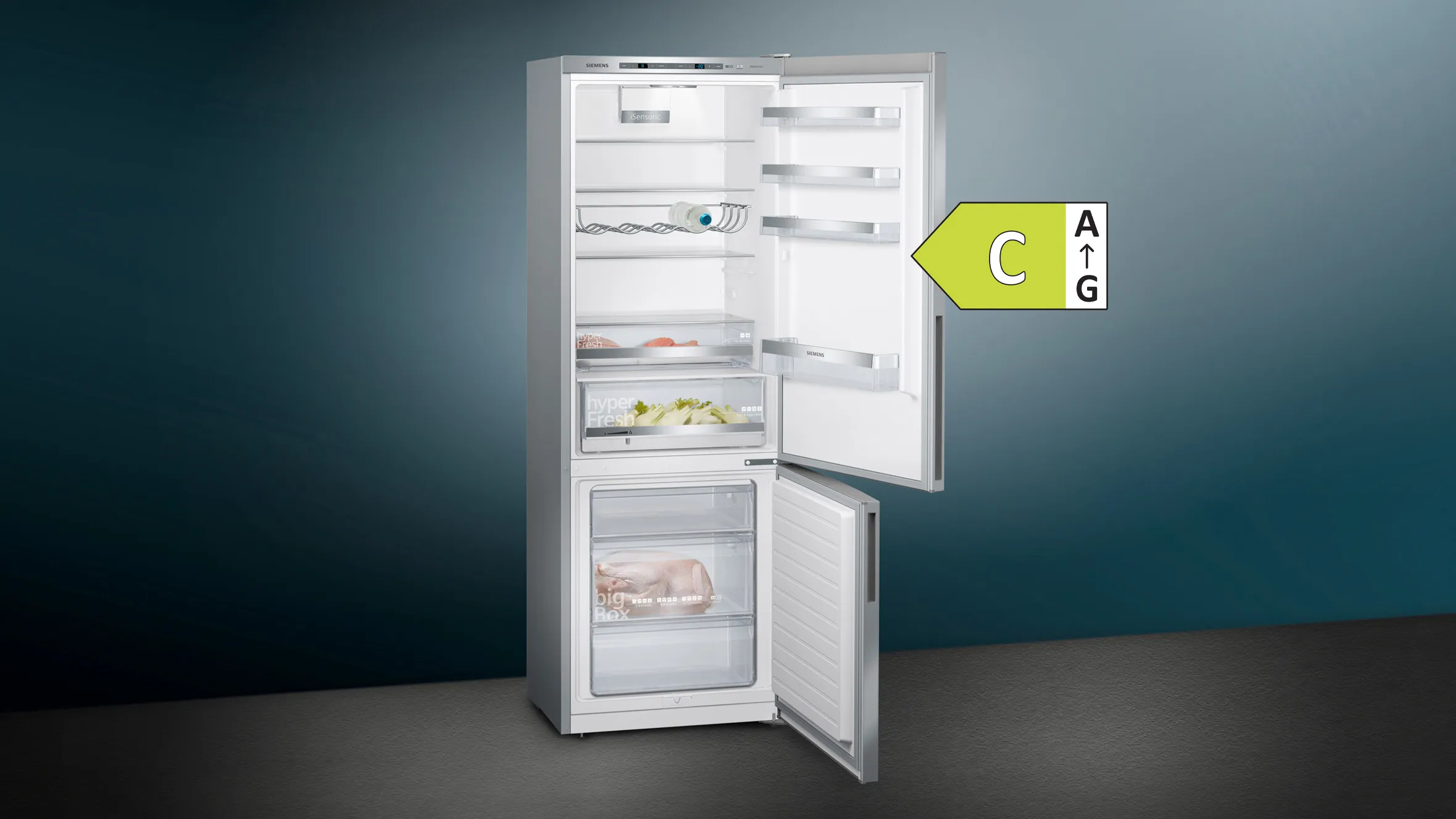 iQ500 Freistehende Kühl-Gefrier-Kombination mit Gefrierbereich unten 201 x 70 cm Edelstahl