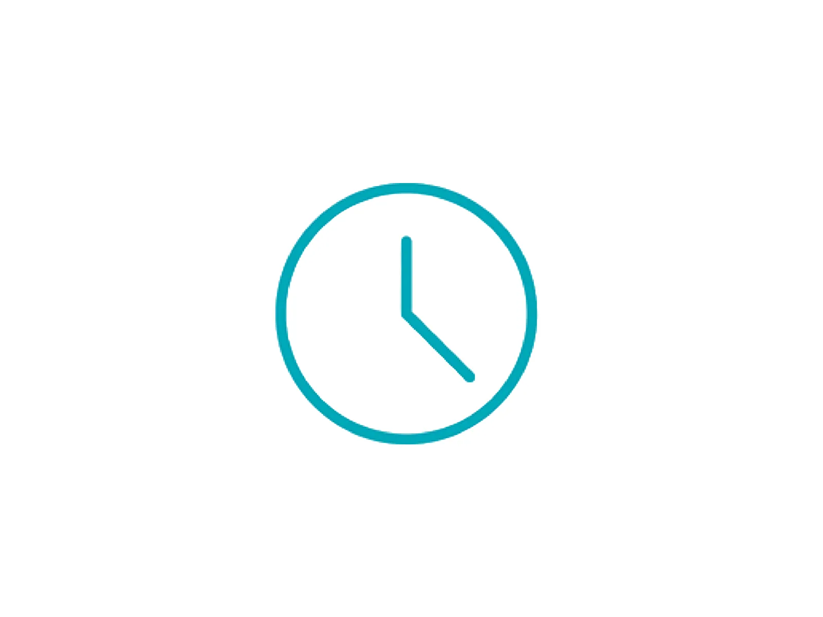 Minimalista óra ikon türkiz körvonallal és kezek mutatva 12: 00.