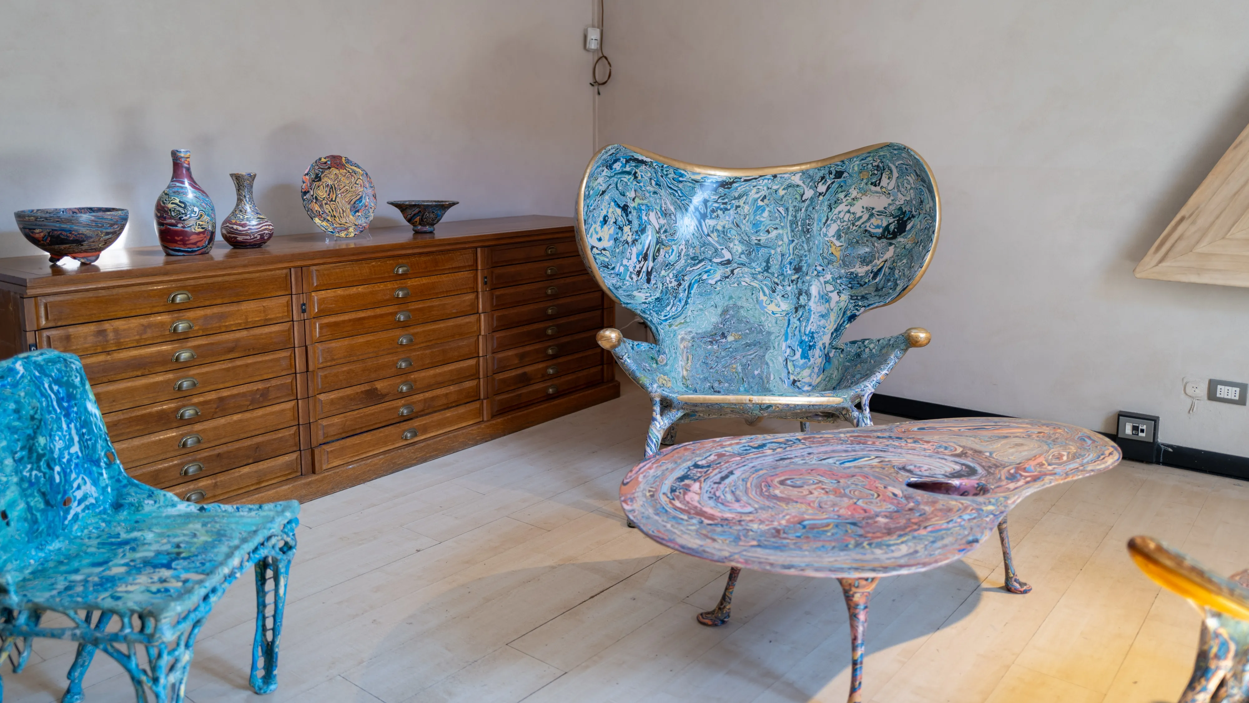 A display area featuring gorgeous hand-crafted furniture.