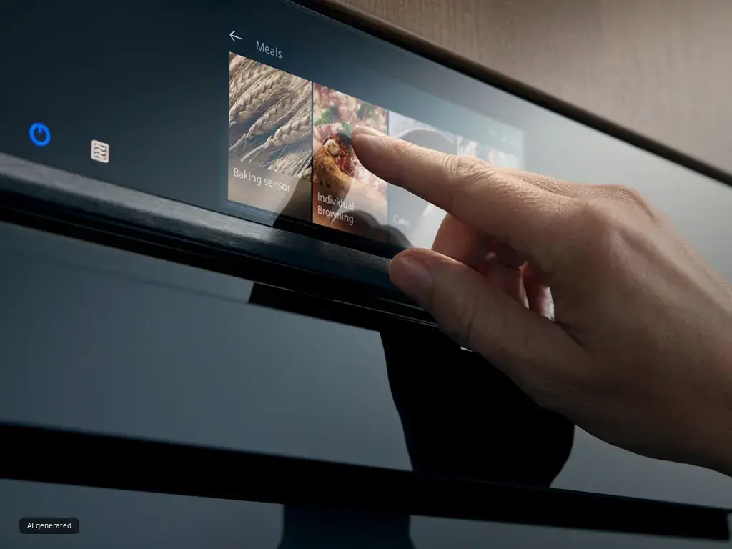 Hand using the display on oven control panel