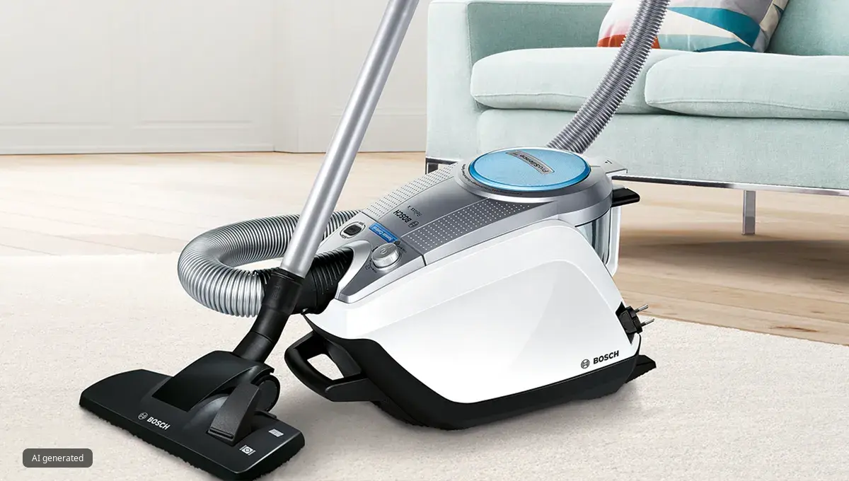 A cat stands in front of a cordless vacuum that sucks away cat hair.