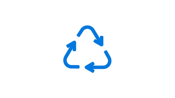 Símbolo de reciclaje azul con tres flechas curvas que forman un triángulo.