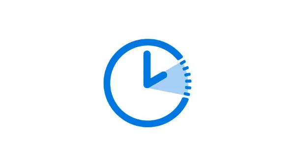 Icono de reloj azul que muestra la hora aproximada a la 1:00 con un segmento resaltado que representa 5 minutos.