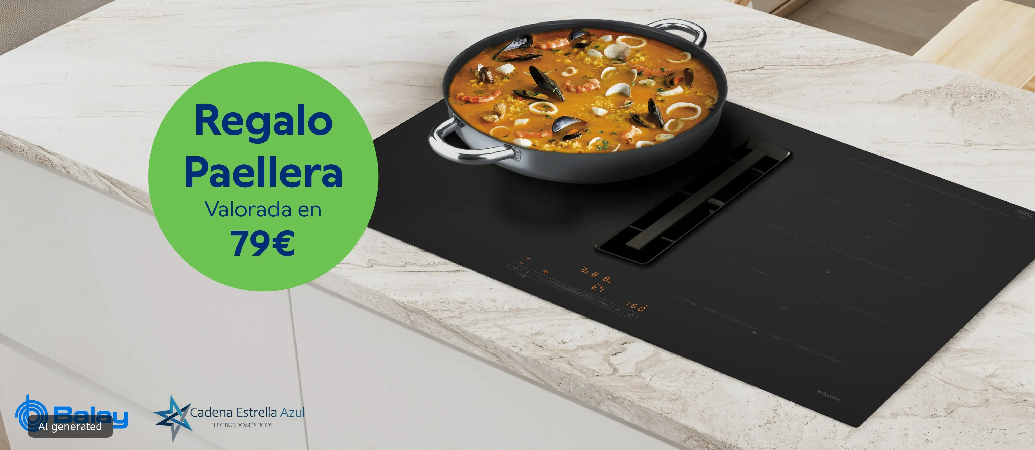 Promoción de paellera de regalo con placa de inducción Balay.