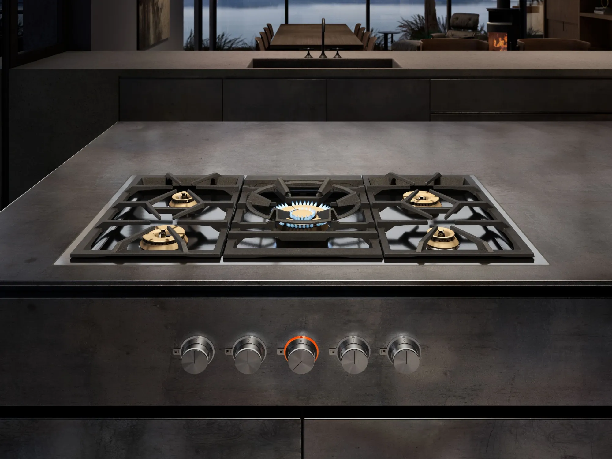 Gaggenau gas cooktop in a luxury kitchen