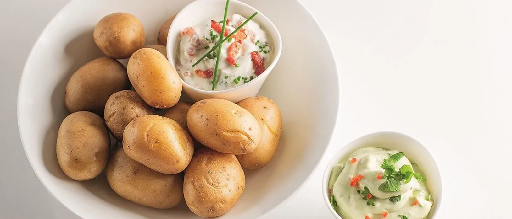Cooking instruction of Jacket potatoes with two kinds of dips