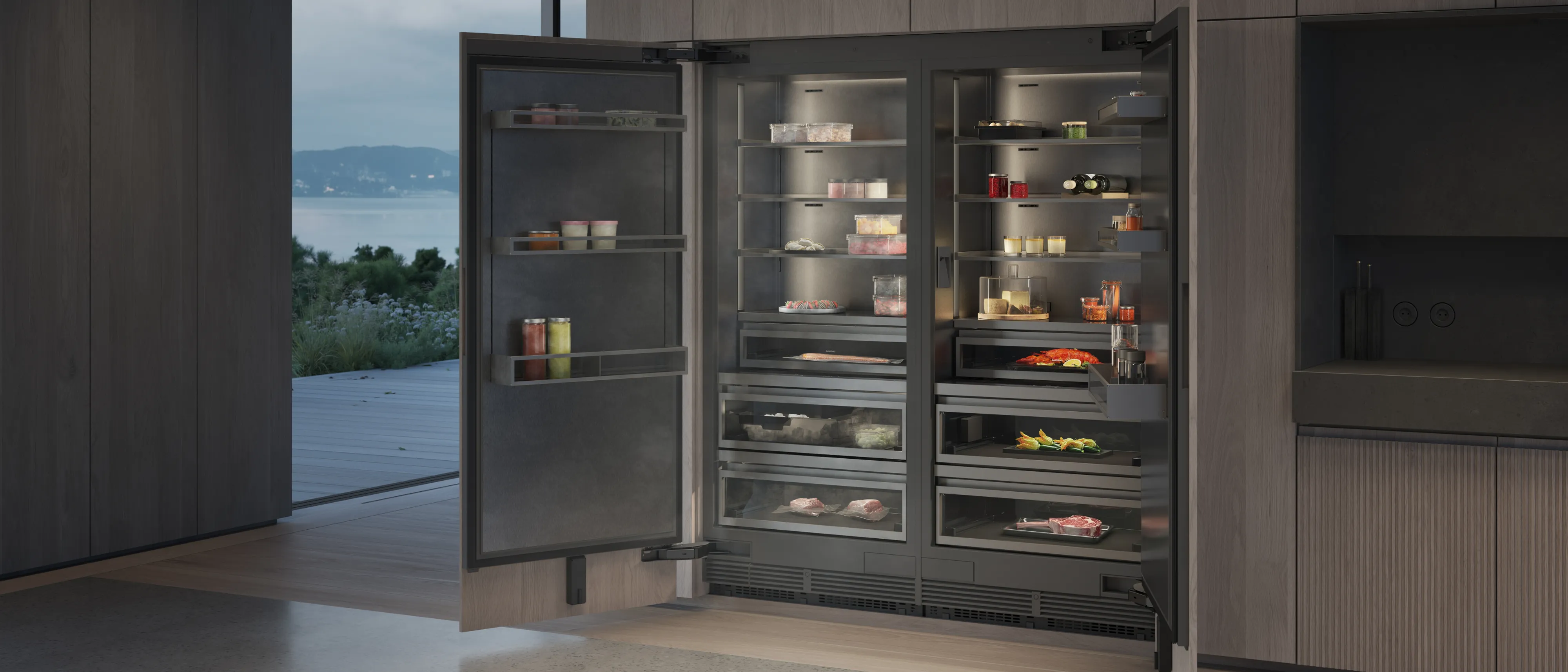 A Gaggenau Vario cooling expressive series refrigerator and freezer in a luxury kitchen