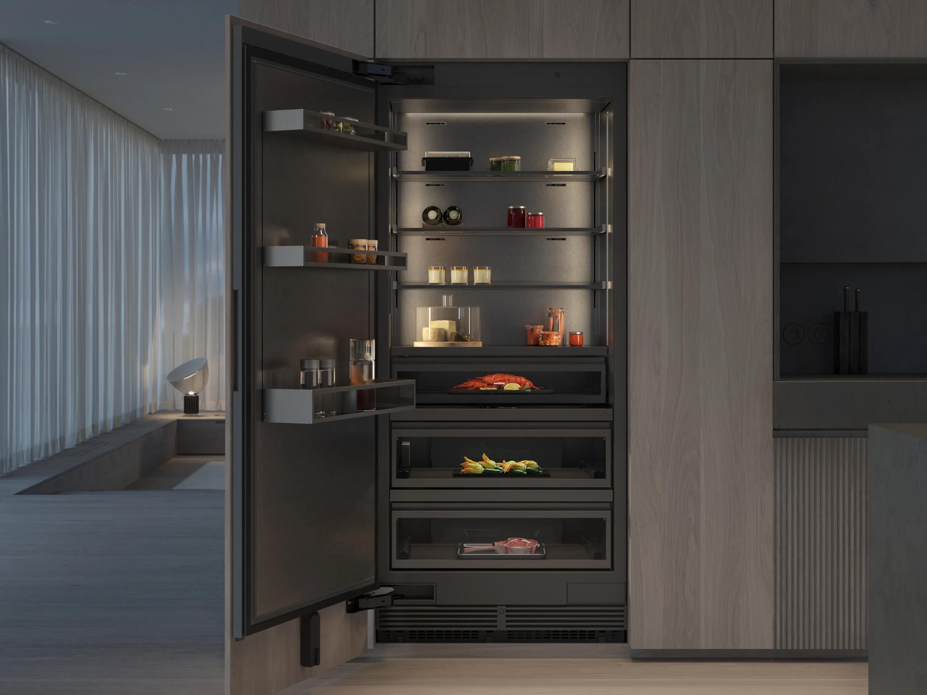 A Gaggenau Vario cooling expressive series refrigerator in a luxury kitchen
